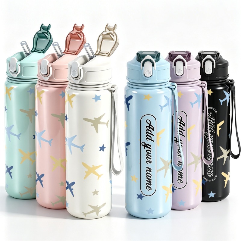 Reusable Straw - Gelas minum 25oz dengan desain pesawat