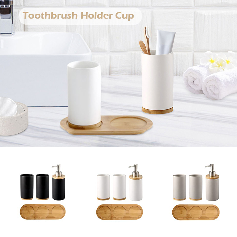 Bamboo Toothbrush - Set Kamar Mandi Keramik Dispenser Sabun