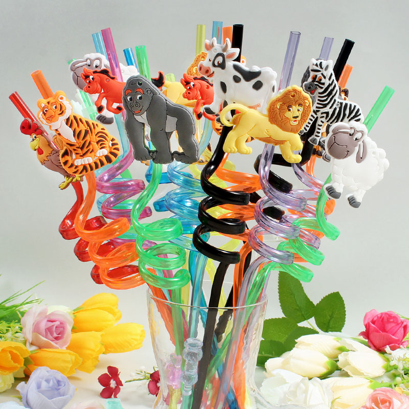 Reusable Straw - 12 paket sedotan bertema hewan kartun,